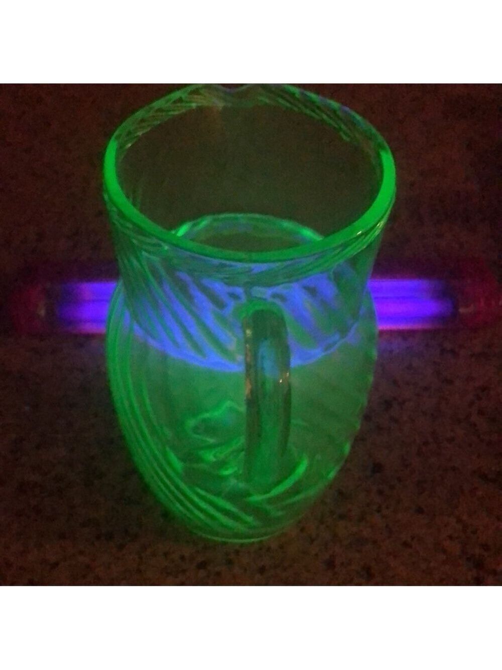 Uranium Vaseline Glass Pitcher Vintage Depression Era Swirl Green